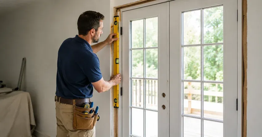 newly installed French doors with divided glass panes in Lloydtown, King City