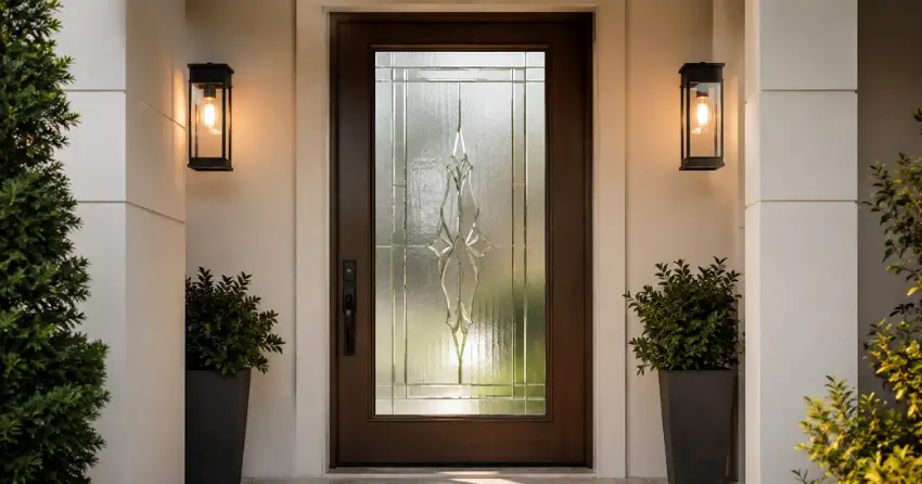 decorative frosted glass panel installed in a front door in Snowball, King City
