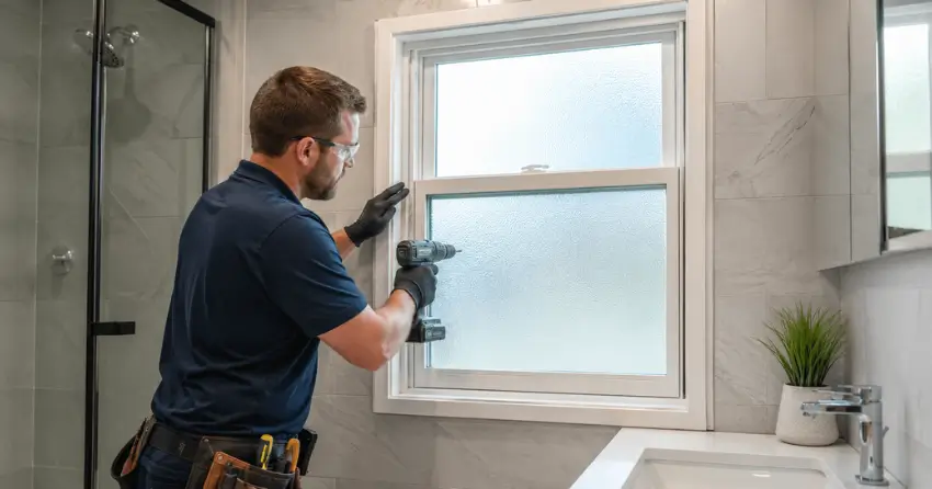 frosted glass installation bathroom window in Snowball, King City