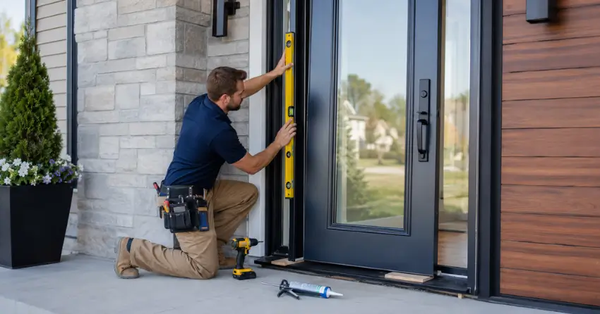 glass outside door installation with energy-efficient double-pane glazing in King City