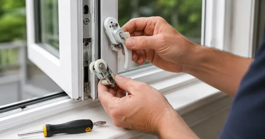 technician performing broken window repair Glenville, King City on a sliding window
